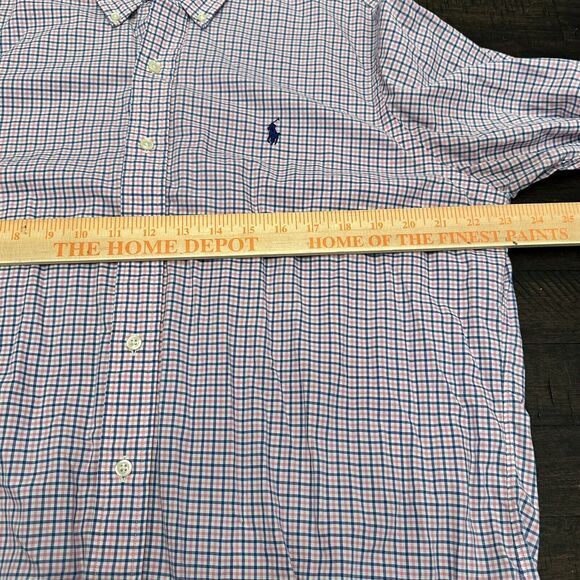 Ralph‎ Lauren Men's Large Classic Fit Pink Blue Checks Button Shirt Long Sleeve - Picture 7 of 8
